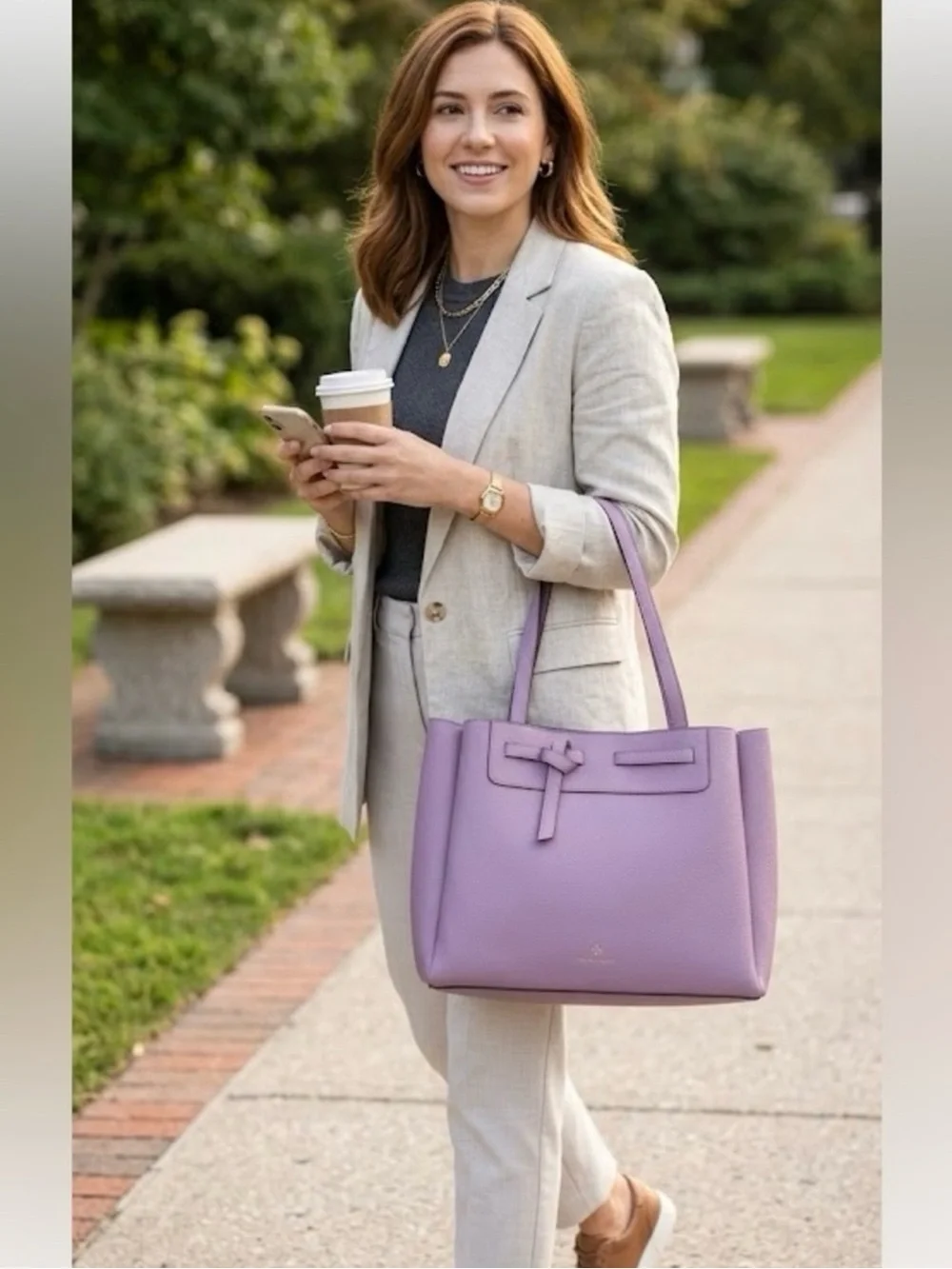 Nanette Lepore Lavender Tote Leather Tote with Knot Accent